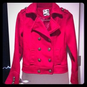 Red pea coat